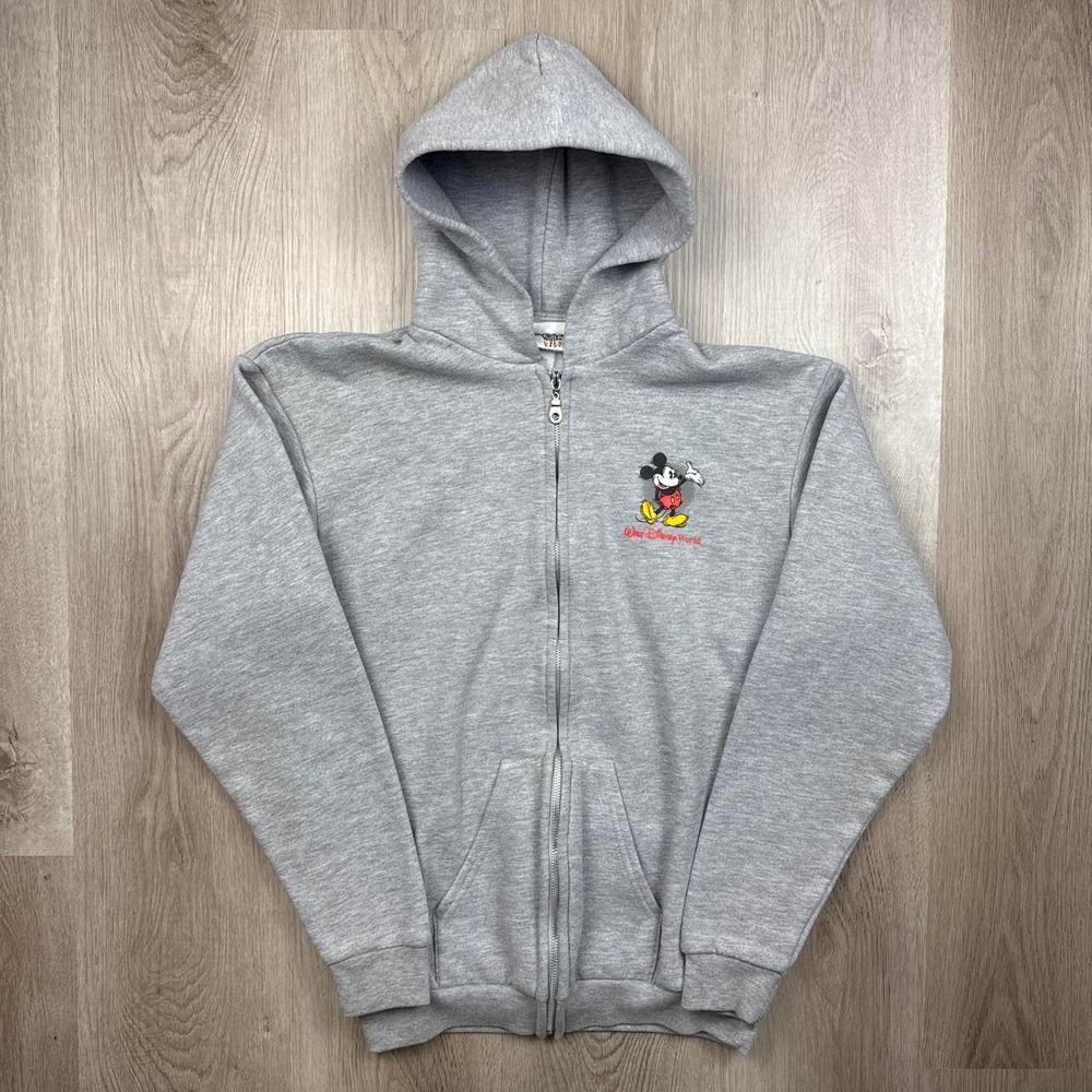 Vintage 90s Walt Disney World Mickey Mouse Full Zip Fleece Hoodie Gray Womens S